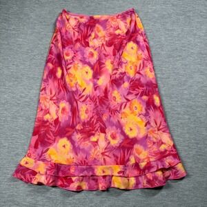 La Belle Skirt Womens 9 Pink Floral Mesh Overlay Ruffle Hem Midi Y2K Vintage USA